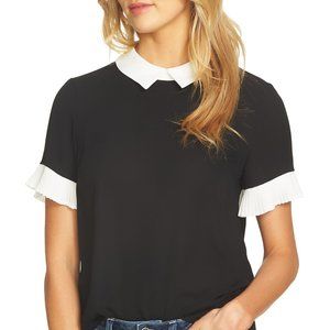CeCe Ruffle Pleat Sleeve Collared Crepe Blouse XXL